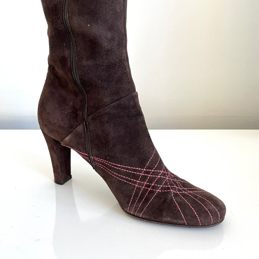 Nancy Nancy Brown Suede Leather Knee High Boots Made in Italy Women's 39 - Picture 16 of 16